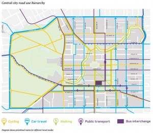 A map showing Christchurch's proposed new street hierarchy and slow zone