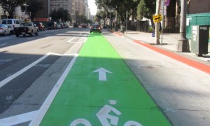 Los Angeles bike lane - not perfect but wide and with a buffer zone