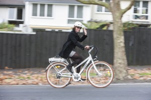 Janette Sadik-Khan enjoys Auckland hills with an e-bike.
