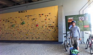 Cycle way with a climbing wall
