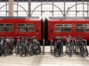 Bikes parked at a London train station