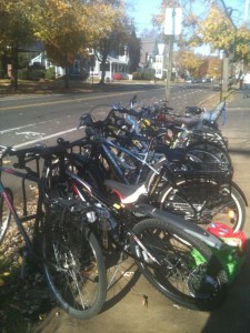 Overflowing bike rack on Orange St