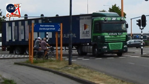 Cyclists safely separated from trucks in the Netherlands