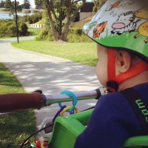 Baby Arlo enjoys the Orewa Estuary path (pic via Bubs on Bikes Facebook page)