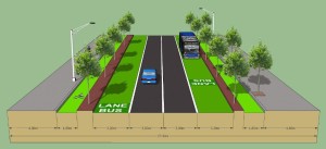 An earlier design for protected cycle lanes on Great North Road.