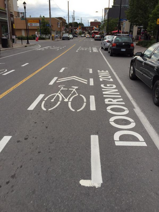 Ottawa's newly painting "Dooring Zone" (pic from Twitter, via @cyclevelosure) 