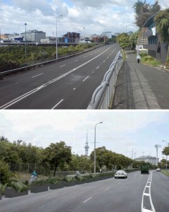 Ian McKinnon now (top), and an early concept of the future cycleway (bottom).