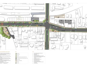 Green cross - bike lanes here, bike lanes there - and do we spot some parking-protected lanes in that sketch???