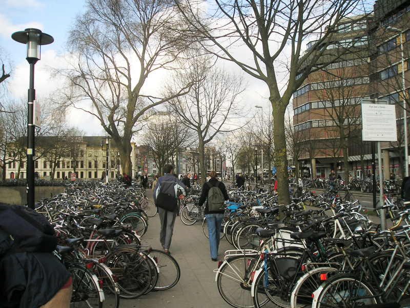 Bike parking in Utrecht, the old way (via Wikipedia; ditto the header image)