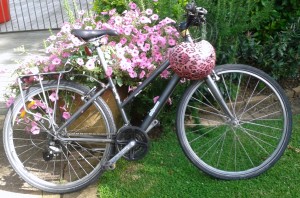 Pink helmet and flowers bike