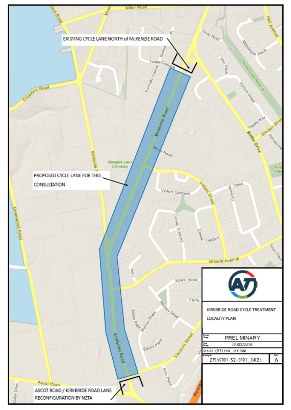 The section getting cycle lanes as part of this project - section immediately to the north to Mangere Bridge already has facilities, while the section to the south if getting them as part of the NZTA works going on at the moment.