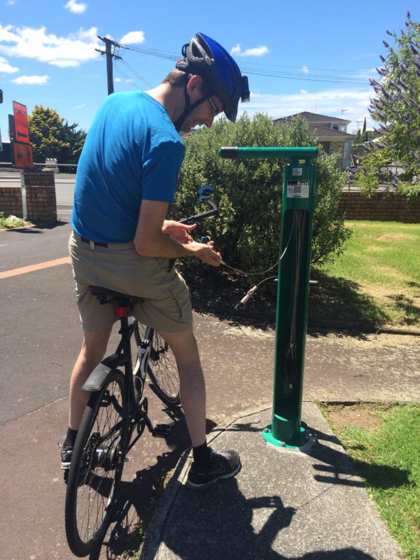 A handy file photo of Max checking out the Unitec bike station. 