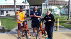 Waitangi, manager of the Leisure Centre, and Mary who was the first to have a go on the new bikes. 
