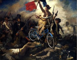 Eugene Delacroix, Liberty Leading the People, with a twist (image via Spinlister)