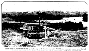 Great excitement about the beginnings of the Meola Road link between Westmere and Pt Chev. It would take 15 years to complete. (Auckland Star, 15 May 1931).