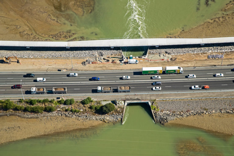 Aerial view of the SH1 cycleway crossing the Pahurehure Inlet