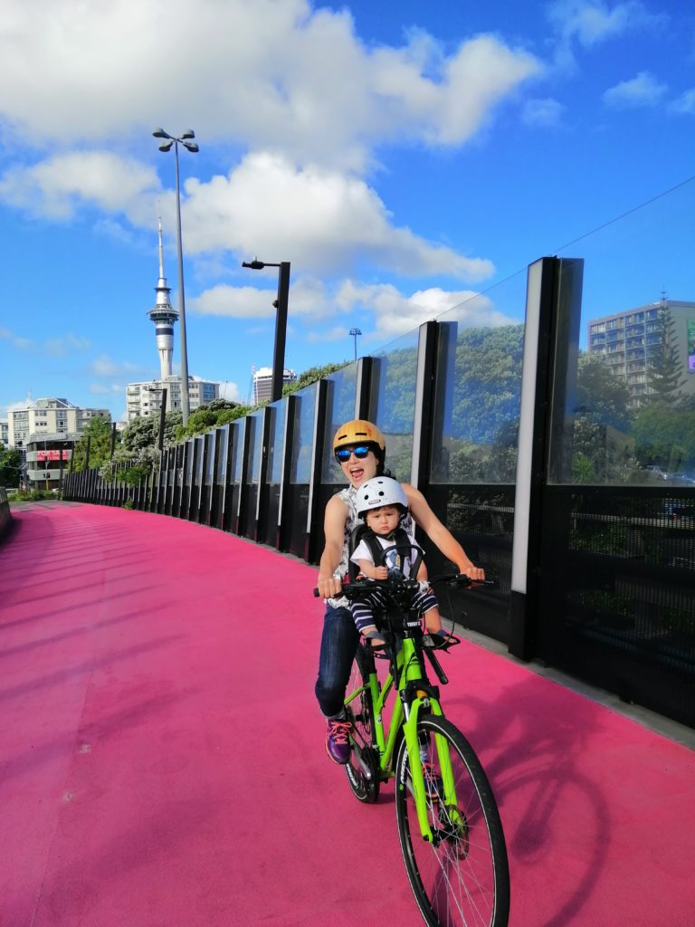 Juan's partner and child on Te Ara i Whiti - Lightpath