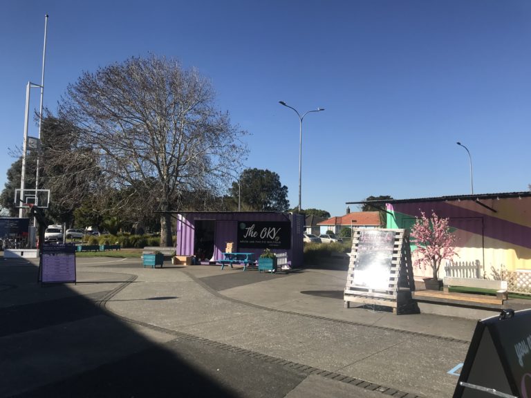Ōtara Town Centre looking bright and colourful thanks to the Kai Village and Bike Hub