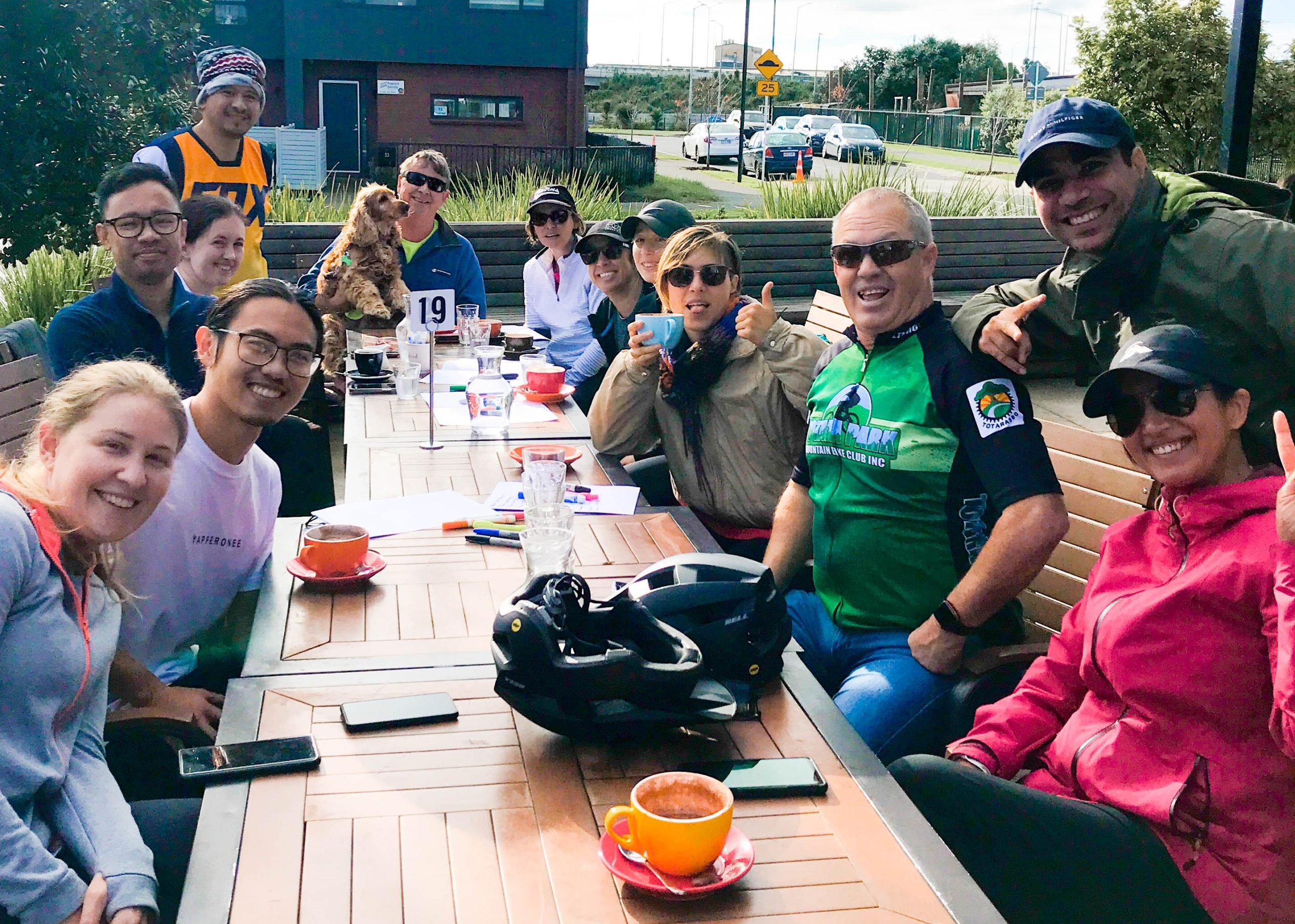 Photo of people meeting for coffee after a bike ride