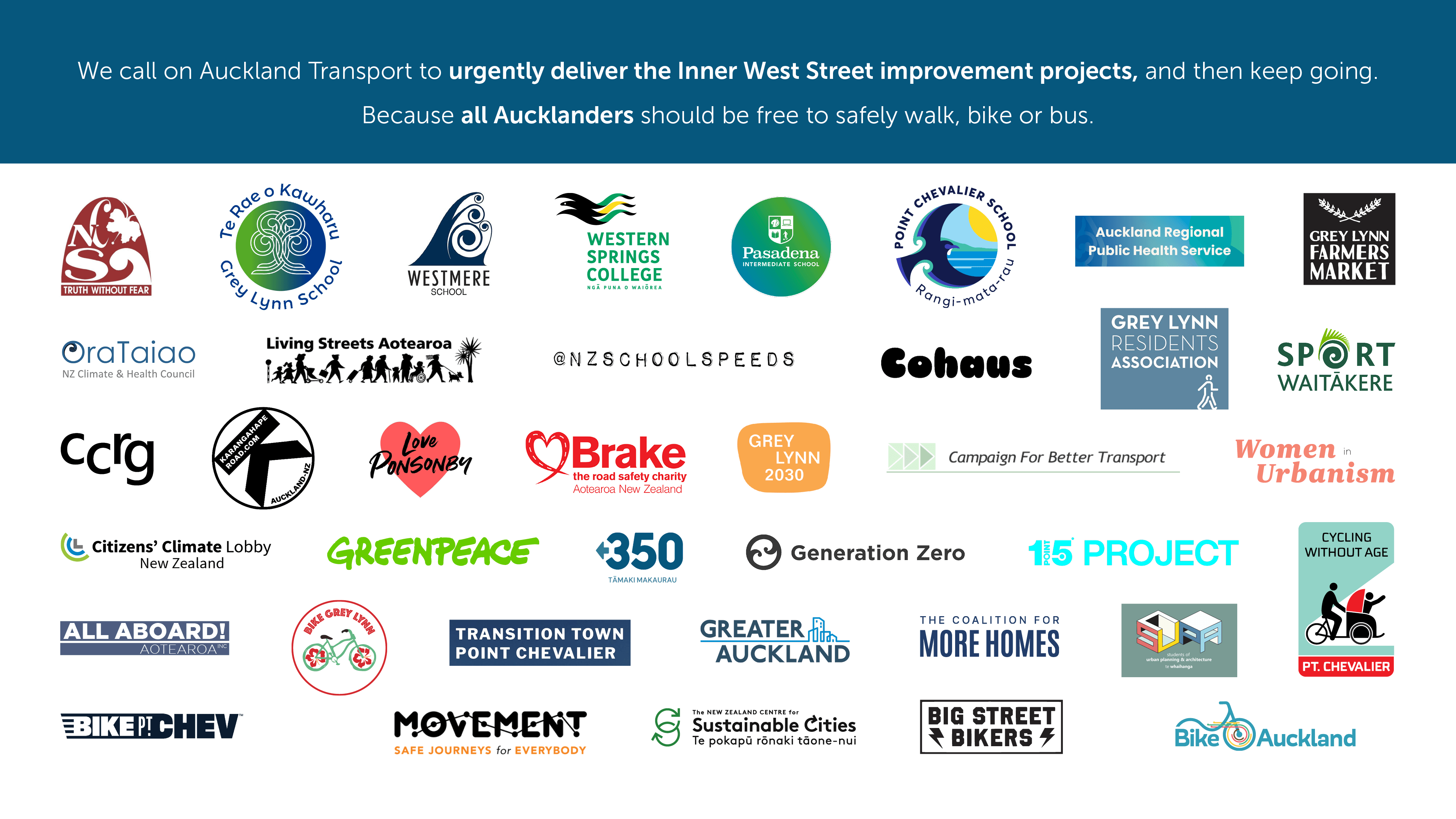 Image showing all the logos for the organisations that support the Inner West street improvement projects
