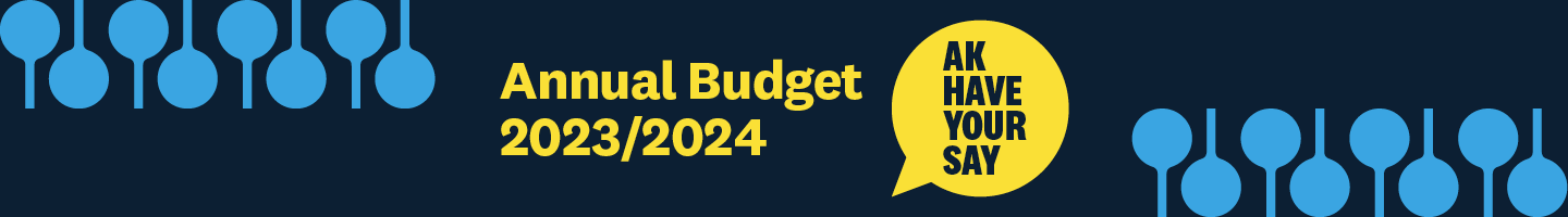 dark blue image with yellow words 'Annual budget 2023 / 2024'