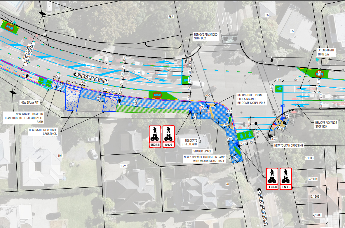 map of the planned bi-directional cycleway on Green Lane West