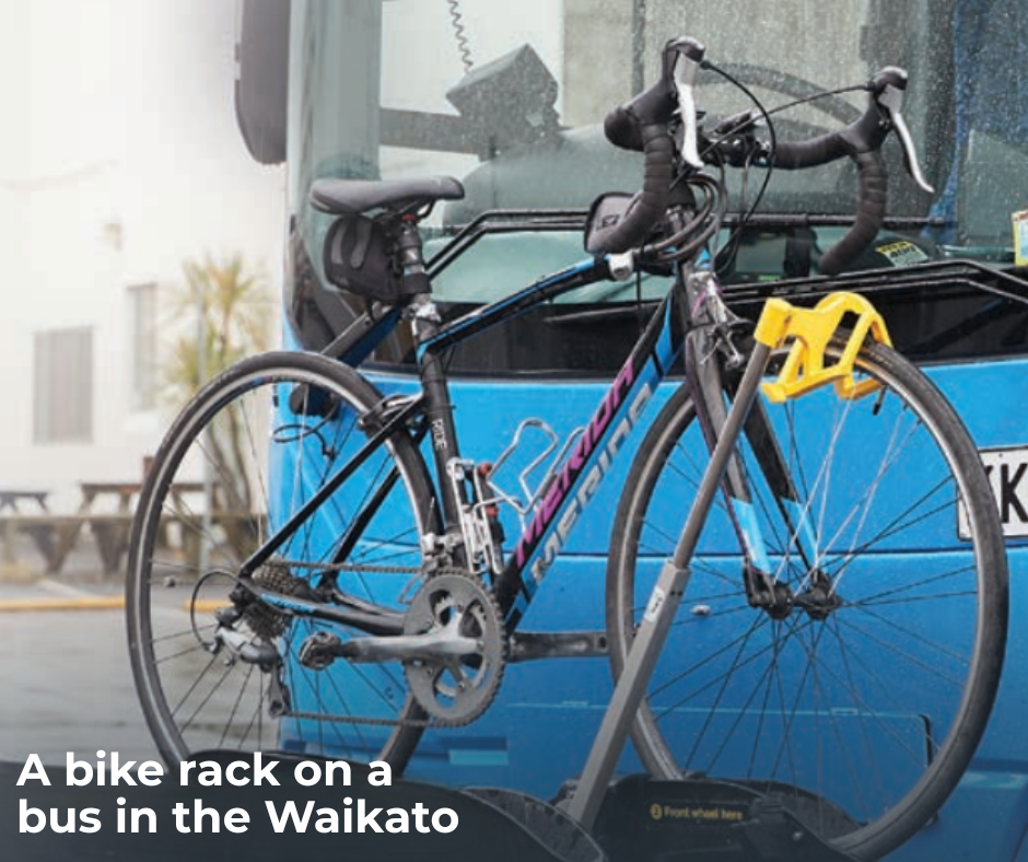 bike on rack on front of bus